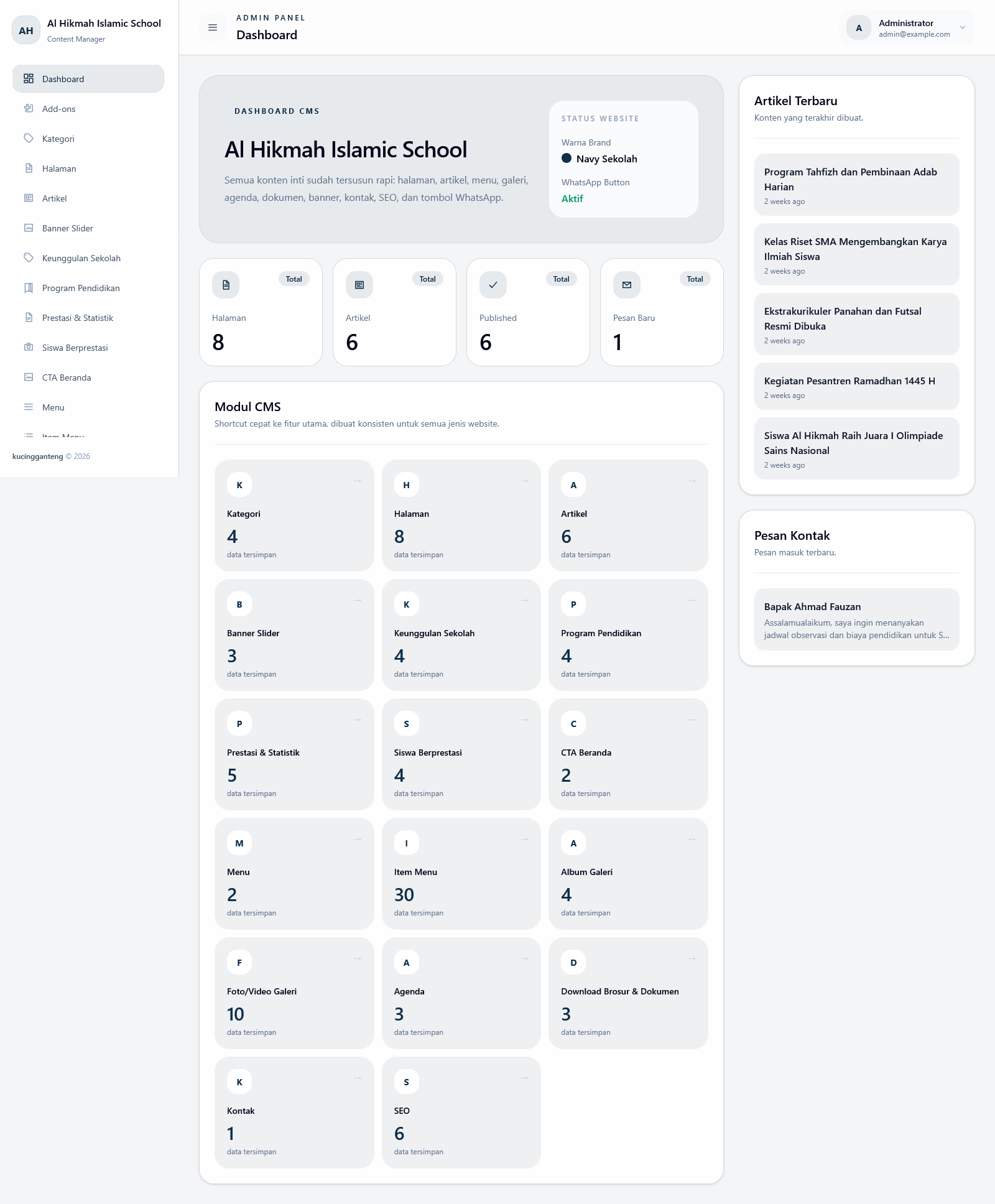 page dashboard